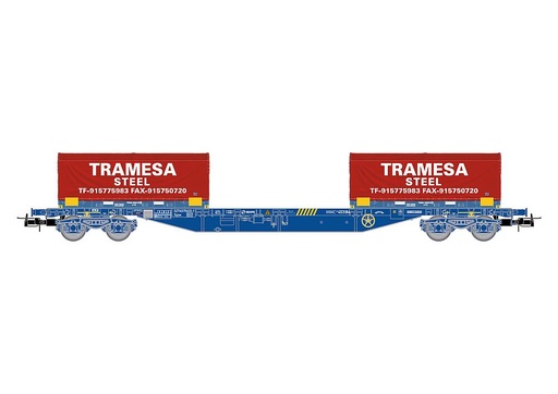 [ELECTROTREN HE6064  ] ELECTROTREN HE6064   H0  RENFE, wagon à 4 essieux. Wagon porte-conteneurs MMC3 en peinture bleue 