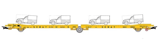 [ELECTROTREN HE6035  ] ELECTROTREN HE6035  1/87   RENFE, camion à 3 essieux. Wagon de transport de voitures Ladks, Jaune, Semat, chargé de 4 Citroën 2CV Correos jaunes 