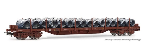 [ELECTROTREN HE6033  ] ELECTROTREN HE6033  1/87   RENFE, wagon à 2 essieux. Wagon plat avec ranchers MMQ, chargé de bobines de fil métallique 