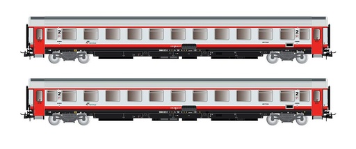 [RIVAROSSI HR4355  ] RIVAROSSI HR4355  1/87   FS, coffret de 2 voitures voyageurs 2ème classe UIC-Z1, Progetto 901, Frecciabianca avec marches d'accès rouges 
