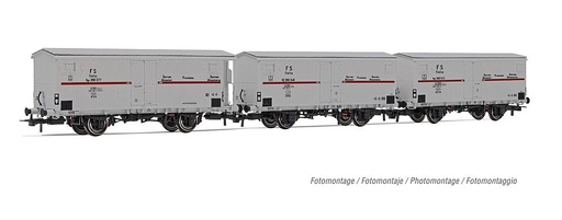 [RIVAROSSI HR6605  ] RIVAROSSI HR6605   H0  FS, set de 3 pièces, 2 essieux. Wagon frigorifique Hgb (2 x sans guérite de frein, 1 x avec) 
