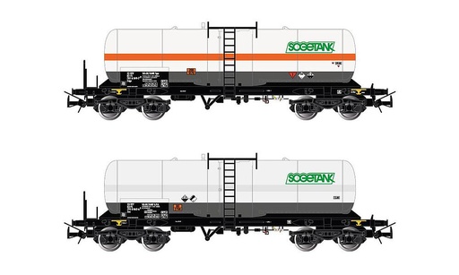 [RIVAROSSI HR6513  ] RIVAROSSI HR6513  1/87   FS, set de 2 pièces, 4 essieux. Wagon-citerne Zags/Zas, blanc, avec et sans bande orange, citerne de saumure 