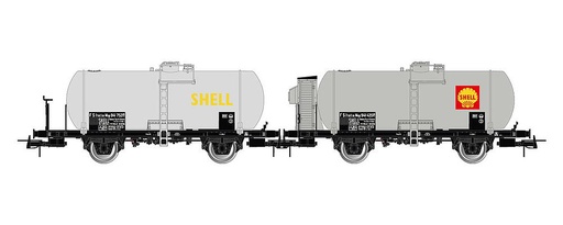 [RIVAROSSI HR6518  ] RIVAROSSI HR6518  1/87   FS, set de 2 pièces, 2 essieux. Wagon-citerne Mop, citerne de 27 m3, argenté, SHELL 