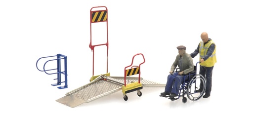 [Artitec 387.447  ] Rampe pour fauteuil roulant Chemin de fer et 2 figurines H0 1:87 Modèle fini en résine, peint Artitec 387.447  