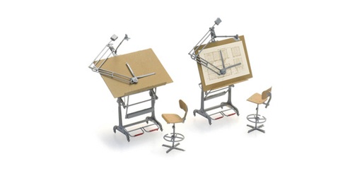 [Artitec 387.474  ] Planches à dessin et chaises (2x) H0 1:87 Modèle fini en résine, peint Artitec 387.474  