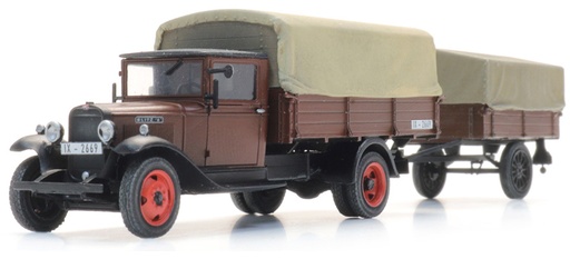 [Artitec 387.628  ] Opel Blitz 6 camion à plateau et remorque avec bâche H0 1:87 Modèle fini en résine, peint Artitec 387.628  