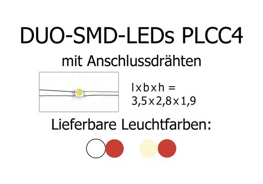 [81-59426-02] Duo-SMD-LED PLCC4, rouge-blanc chaud, avec fils de raccordement Tams Elektronik 81-59426-02 