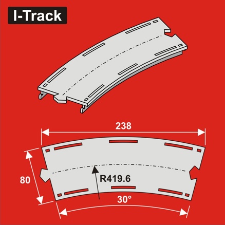 [HCT9663] Segment de courbe voie unique,R 419,6mm,30°,W 80mm 6pcs HCT9663 I-Track France 