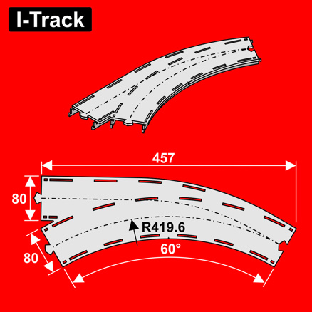 [HCT9673Y] H0 Segment courbe R419,6mm, 60°avec aiguillage  HCT9673Y I-Track France 