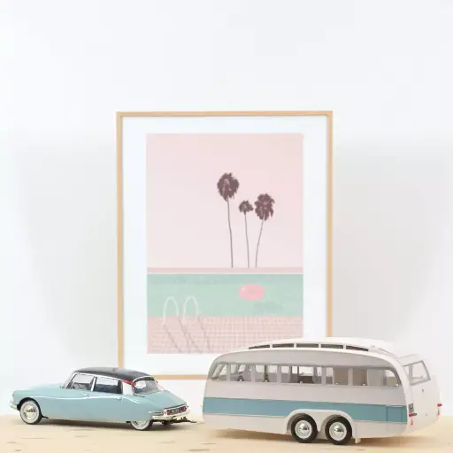 [181760] Citroën DS 19 1959 Nuage Blue and Violet + Caravane Hénon 1:18 Norev 181760 