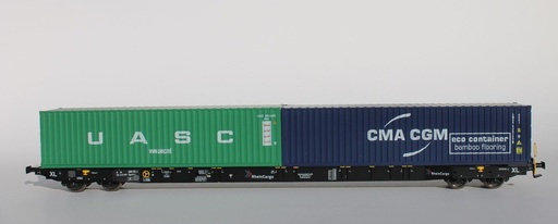 [Igra 96010057] IGRA MODEL 96010057 Sggnss 80 Rhein Cargo XL chargé de 1 conteneur UASC et 1 CMA