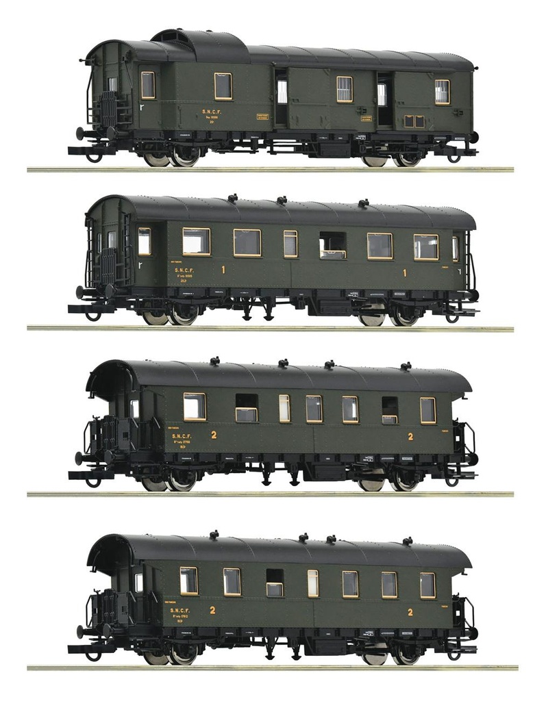 Roco 6200055 - Set de 4 voitures voyageurs boite à tonnerre, SNCF