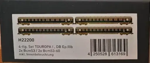 [H22200] Set de 4 voitures TOUROPA I 2xBcm53+2xBcm53-60 DB Ep IIIb Hobbytrain H22200