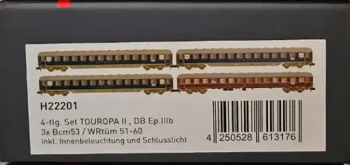 [H22201] Set de 4 voiture TOUROPA II 3xBcm53+WRtüm51-60 DB Ep IIIb Hobbytrain H22201