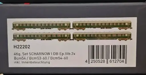 [H22202] Set de 4 voitures SCHARNOW  I 2xBcm54+1xBcm53-60+Bcm54-60 DB Ep IIIb Hobbytrain H22202