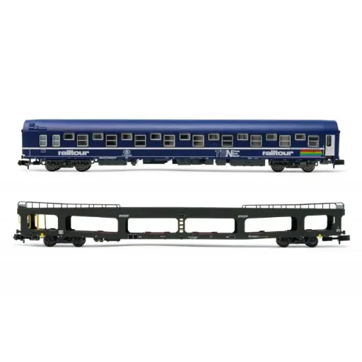 ARNOLD HNS4382 Set 1 voiture T2 Railtour + 1 fourgon DD 66 logo nouille échelle N EXCLU Hobby66