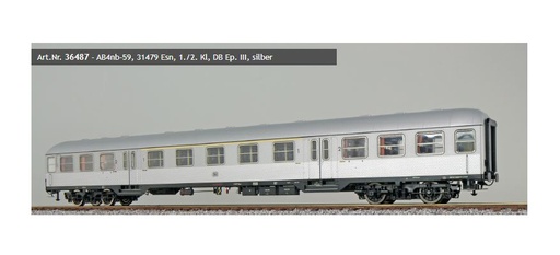 [36487] Wagon n H0 AB4nb-59 31479 Esn 1ère/2ème classe DB ép. III argenté œil de paon cadre noir toit argenté DC ESU  36487    