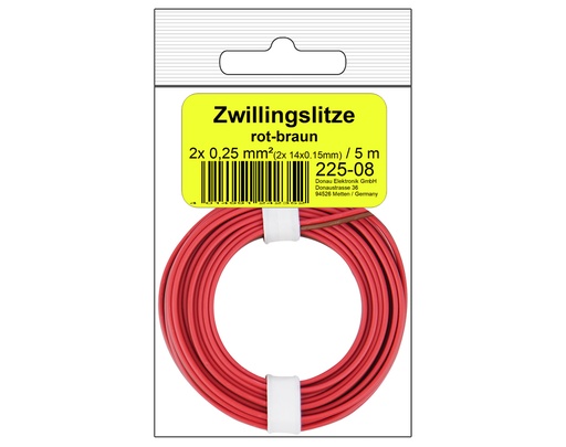 [DONAU  225-08 ] DONAU 225-08 - Toron jumelé 0,25 mm² / 5 m rouge-brun  